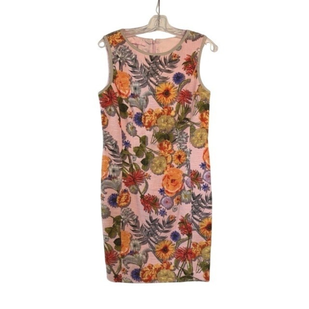 Basler Pink Floral Cotton Blend Sleeveless Sheath Dress Size 38 US 8 EUC